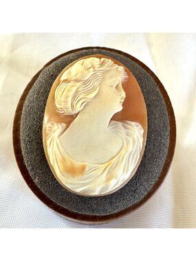 Antique Victorian Lady Profile Oval Carved Shell Loose Cameo Size 1.25'' Length